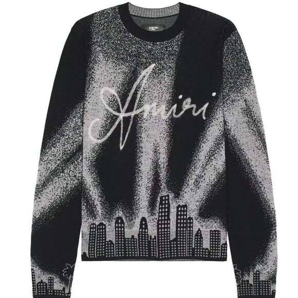 Amiri Spotlight Crewneck in Black Medium New Mens Wool Knit Sweater - Picture 2 of 15